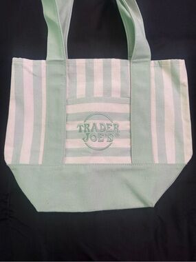Trader Joe's Mint & White Striped Canvas Tote